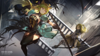 Green dress sword girl yellow - action pose free wallpaper