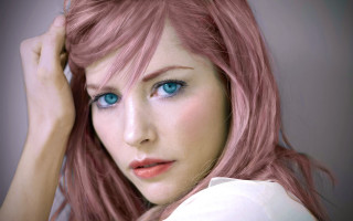 Pink haired woman blue eyes - foto realistic free wallpaper