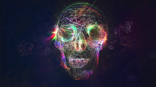 Colorful skull black background lines - face and neck free wallpaper