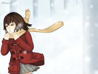 Woman flying red coat winter - a red coat free wallpaper