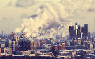 Smoky cityscape industrial buildings background - neoism free wallpaper