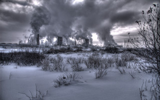 Factory smoke snow cloudy sky - atmosphere free wallpaper