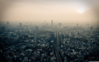 Cityscape tallbuildings hazy skyline bridge - hazy free wallpaper