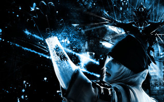 Woman cellphone futuristic blue lights - a black hat free wallpaper for desktop