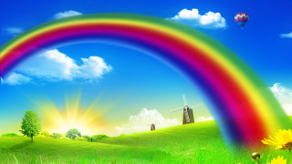 Rainbow field windmill sky sunbeam - a sunbeam free wallpaper