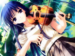 Girl long hair holding violin - a violin free wallpaper