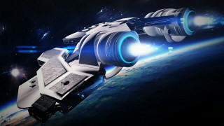 Spaceship brightlight planet space aurora - a space ship free wallpaper