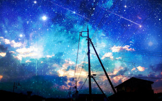 Night sky stars telephone poles - a night sky free wallpaper