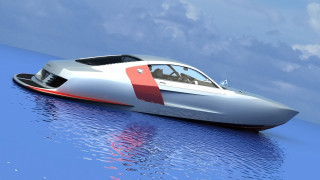 Futuristic car floating water sky - cgstudio free wallpaper