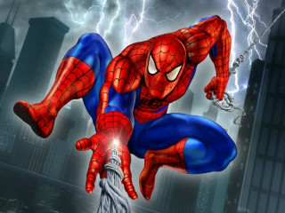 Spiderman city lightning storm monster - the air over a city free wallpaper