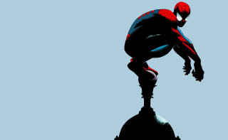 Spiderman jumping building poster art - his leg free wallpaper for desktop