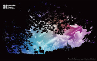 Deer tree night sky stars - chiho aoshima free wallpaper for desktop