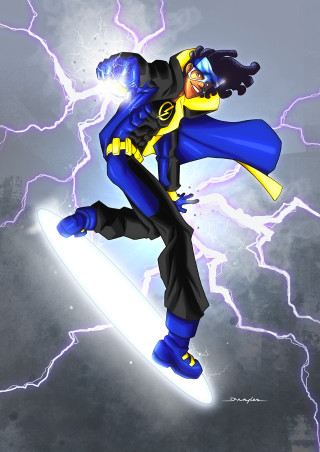 Afrofuturism snowboarder lightning jacket blue - lightning behind free wallpaper
