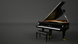 Black piano bench gray background - free 3d render wallpaper