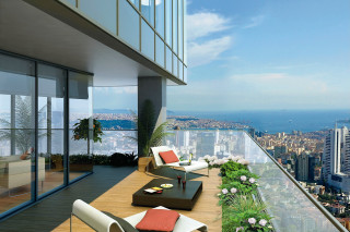 Balcony city ocean furniture cloudy - vray free wallpaper