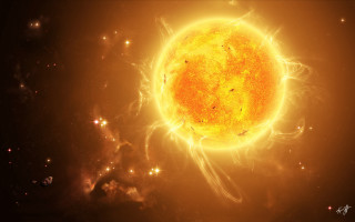Bright yellow sun stars black - sun free wallpaper for desktop
