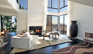 Living room fireplace city view - a large window free wallpaper