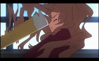 Person long hair holding knife - their hand and a demon free wallpaper