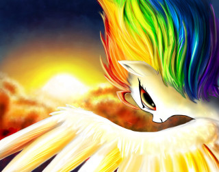 Rainbow unicorn flying sunset wings - majestic free wallpaper