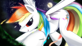 Rainbow pony flying moon stars - a moon in the background free wallpaper