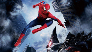 Spider man flying city skyline 3 - amazing free wallpaper