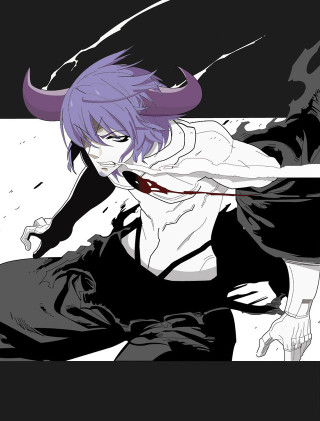 Purple hair demon head knife - his chest free wallpaper for mobile