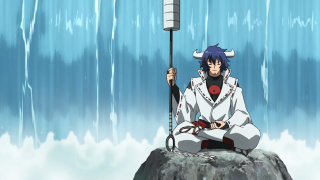 Man sitting rock holding pole - peaceful free wallpaper