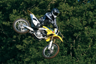Motorcycle air forest trees bushes - action pose free wallpaper