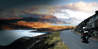 Motorcycle road mountain lake background - archibald skirving free wallpaper