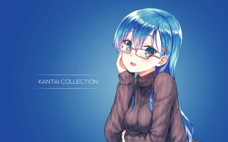 Blue haired girl glasses sitting - glass free wallpaper