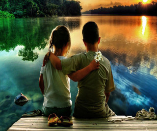 Sunset couple dock lake love - sunset time free wallpaper