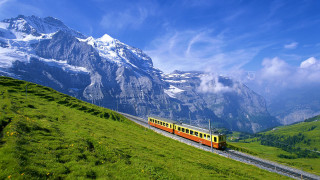 Train traveling tracks mountain range 2 - allan linder free wallpaper