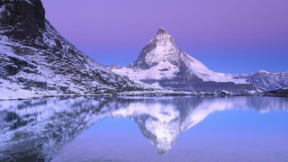 Mountain reflection lake snow purple - peak in the background free wallpaper