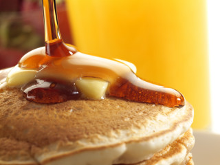 Pancakes syrup butter orange juice - a glass free wallpaper for desktop