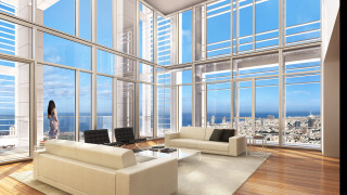 Woman standing livingroom city view - david chipperfield free wallpaper