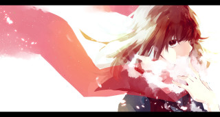 Girl longhair redshirt handchest looking - a red shirt free wallpaper