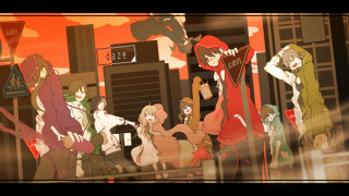 Cartoon characters city skyline sunset - sunset time free wallpaper