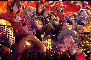 Anime characters bench fire sky - a fire and sky background free wallpaper