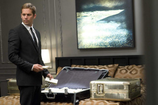 Man suit suitcase bed painting - a suitcase free wallpaper