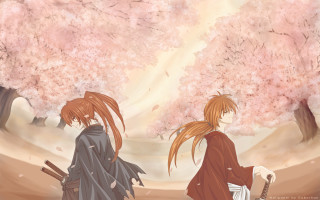 Anime characters pink tree blossoms - two anime character free wallpaper for desktop