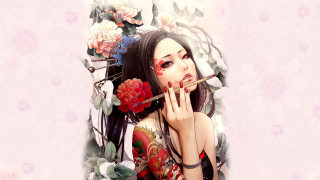 Woman cigarette flowers face smoking - a flowery background free wallpaper
