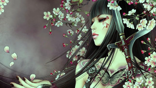 Woman sword flowers neck veil - her neck free wallpaper for desktop