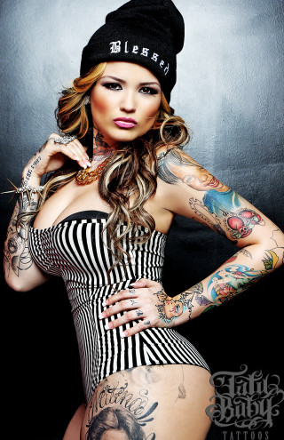 Woman tattoos hat posing hands - tattoo free wallpaper for mobile