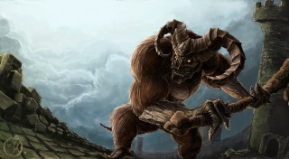 Giant horned creature stone wall - a giant creature free wallpaper for desktop