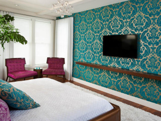Bedroom large bed tv mounted - the wall above free wallpaper