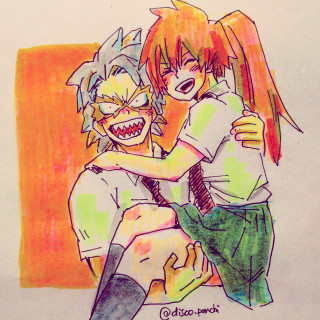 Hugging smiling people bird shoulder - a drawing free wallpaper for tablet