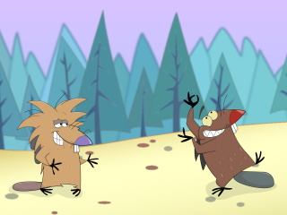 Cartoon furry animals playing snow - a cartoon free wallpaper