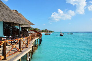 Pier boat thatchedhouse mattepainting beach - a pier free wallpaper for desktop