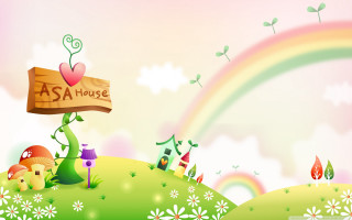 Cartoon rainbow house sign background - a rainbow in the background free wallpaper