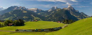 Train green countryside mountains forest - a train traveling free wallpaper
